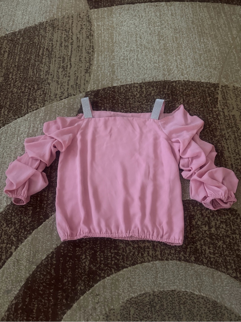 MSK Pink Off-Shoulder Ruffle Sleeve Crop Top with Glitter Straps